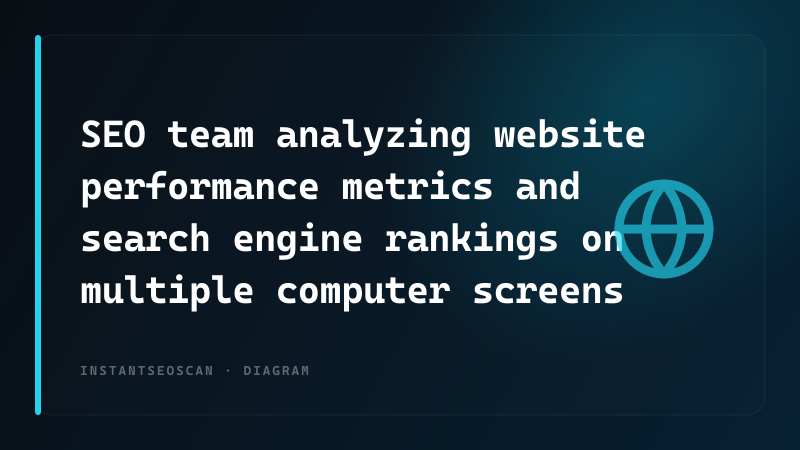 SEO team analyzing website performance metrics and search engine rankings on multiple computer screens